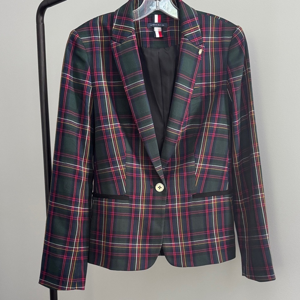 Tommy Hilfiger Green and Red Plaid Blazer size 6